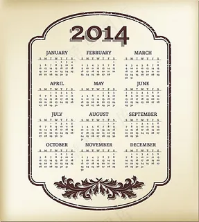 复古花纹2014年日历