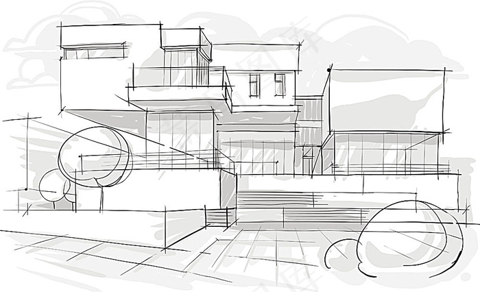 手绘房屋建筑eps,ai矢量模版下载