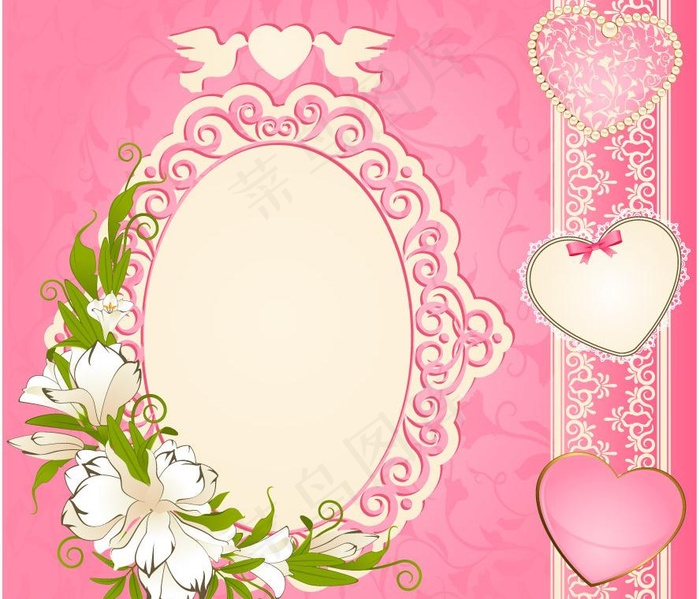 欧式花纹花朵 爱心爱情小鸟图片