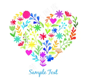 水彩花卉爱心矢量素材