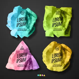 4款彩色褶皱纸张标签矢量素材