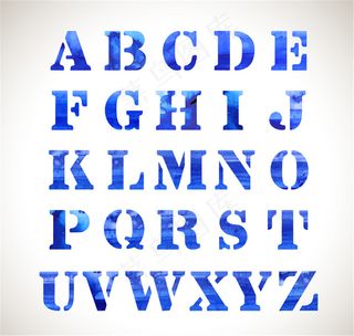 26个蓝色水彩字母矢量素材