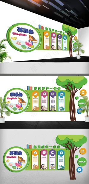 2018年卡通校园文化墙英语角免费...