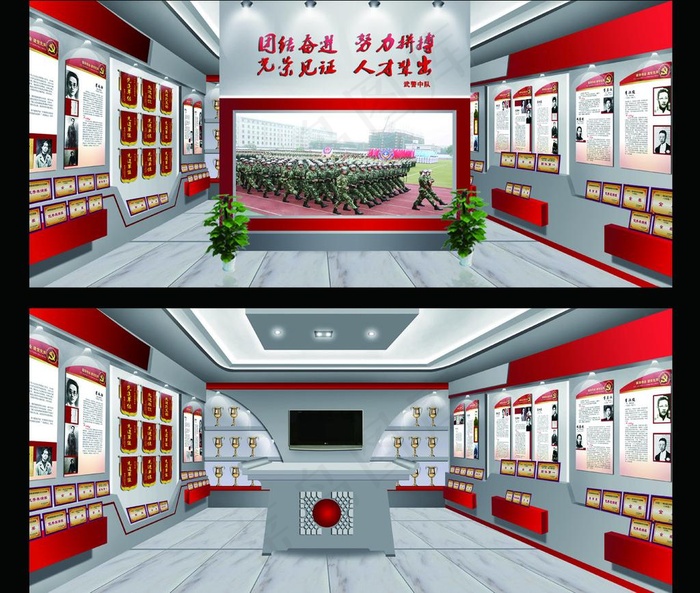武警荣誉展示形象墙图片(4800X2142(DPI:180))psd模版下载