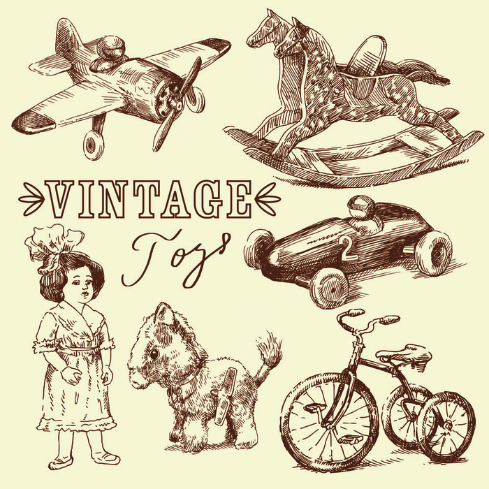 经典手绘童年玩具矢量图