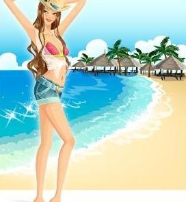 矢量海滩美女图片