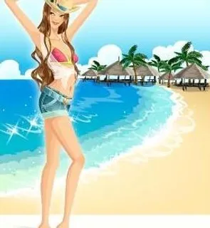 矢量海滩美女图片