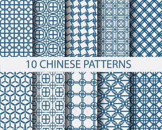 中国中式和风民族风格蓝色花纹瓷器手绘背景底纹图案矢量图片素材