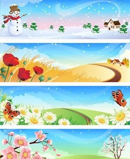 春夏秋冬风景矢量素材eps,ai矢量模版下载