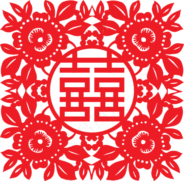 红色双喜婚礼剪纸元素素材pngpsd模版下载