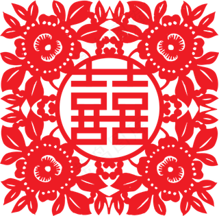 红色双喜婚礼剪纸元素素材png