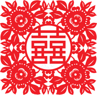 红色双喜婚礼剪纸元素素材png