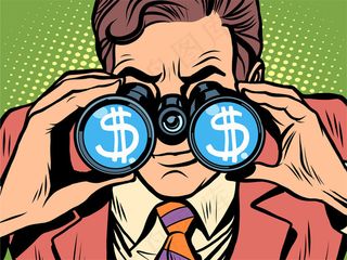 看望远镜的商务男士漫画矢量图片