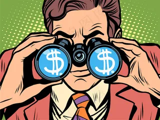 看望远镜的商务男士漫画矢量图片