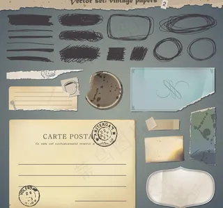 涂鸦怀旧撕纸信纸邮戳印章