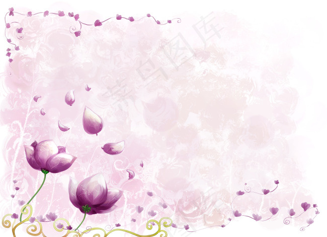 紫色手绘漫画小花分层PSD文件