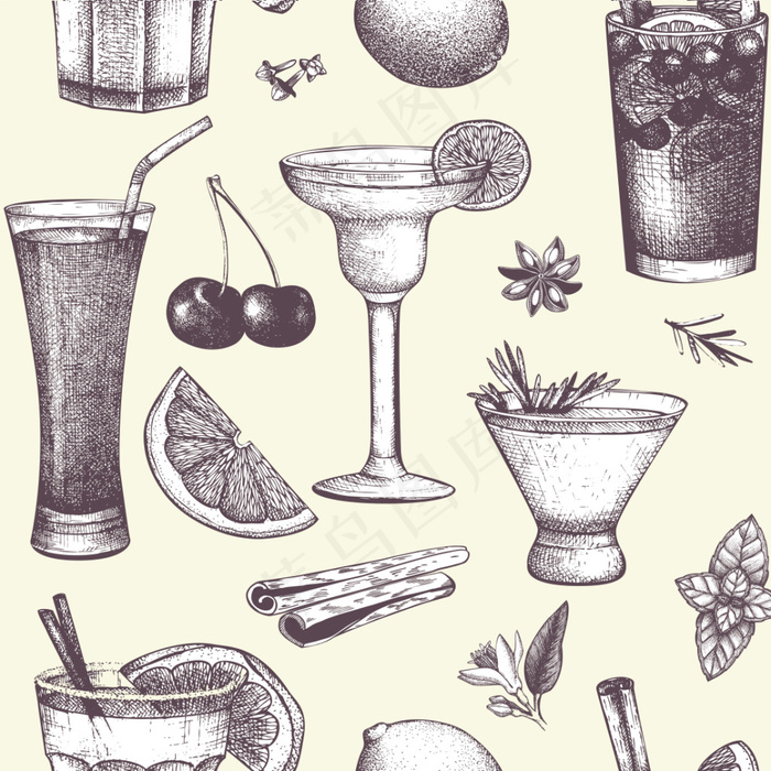 手绘饮料水杯矢量素材