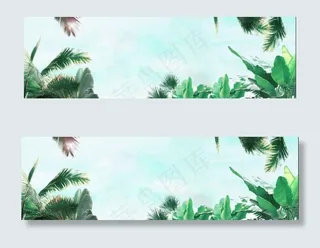 绿色清新叶子花草海报背景