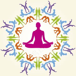 丰富多彩的瑜伽姿势的剪影