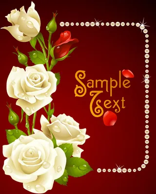 白色玫瑰花与珍珠背景矢量素材