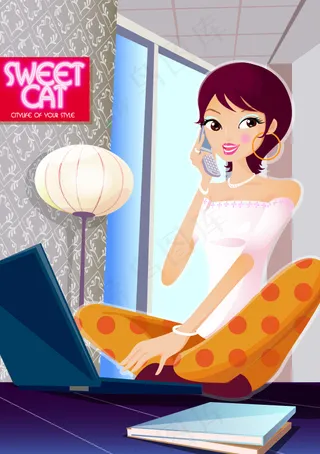 SOHO时尚女孩矢量素材