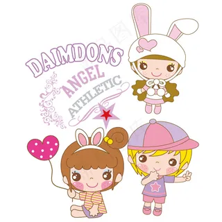 印花矢量图 女童 可爱卡通 卡通形...