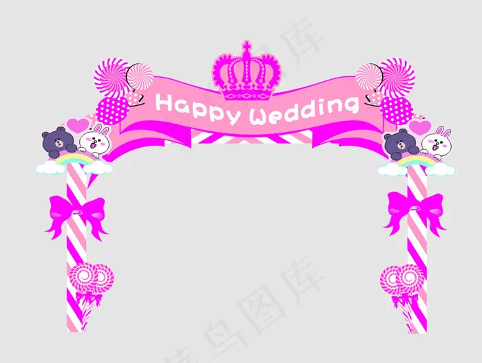 婚礼卡通粉色拱门(210X297)cdr矢量模版下载