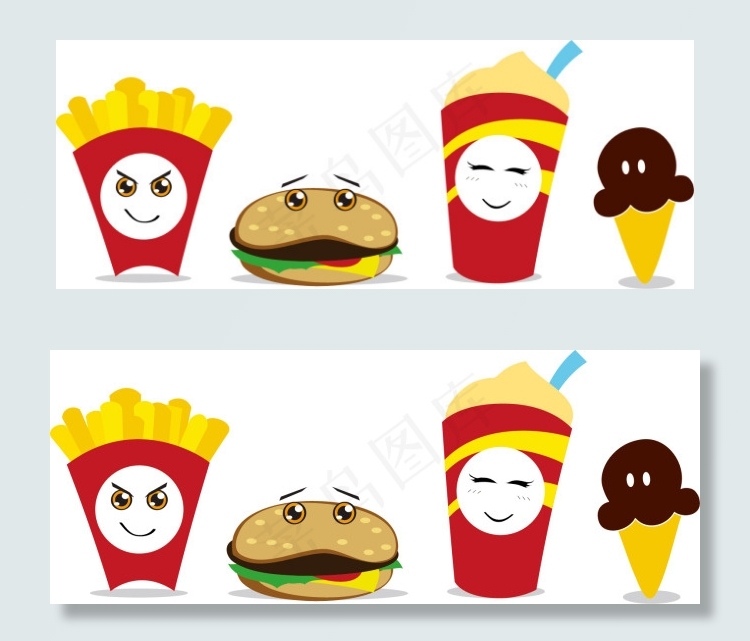 有趣的卡通快餐食品矢量