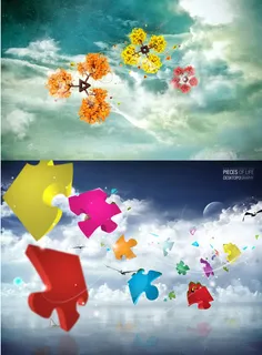 超美飞舞拼图和花朵壁纸