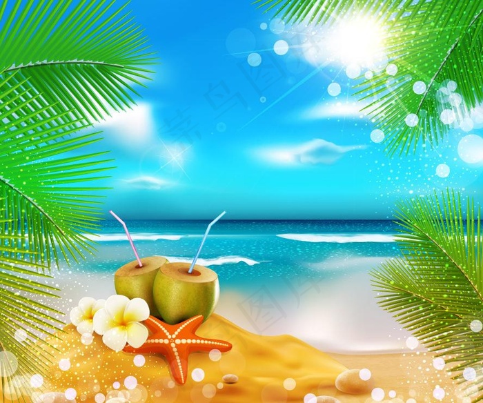 夏日沙滩风景矢量图片