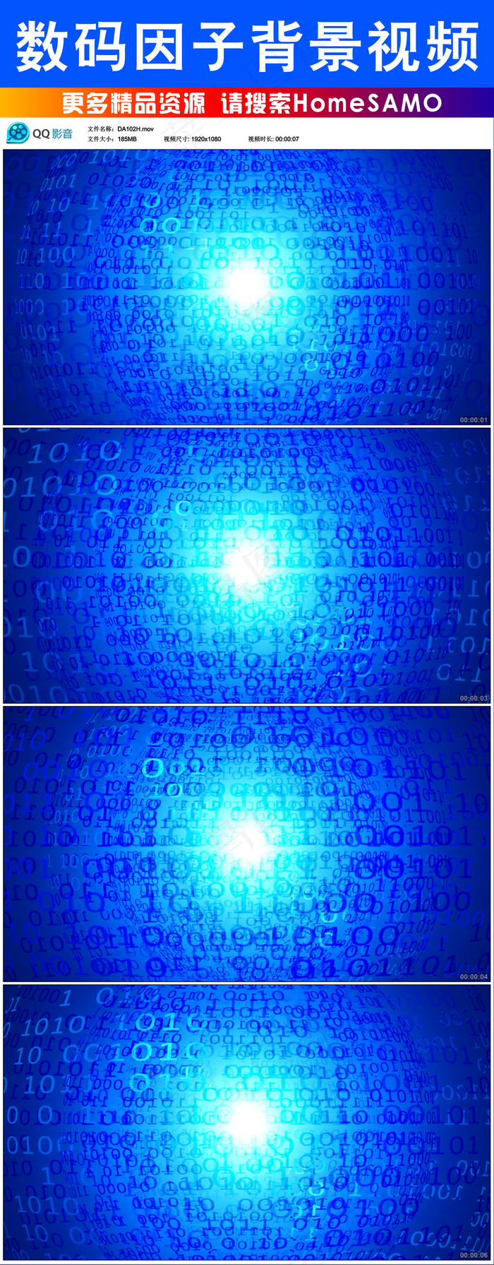 蓝色高清led数码因子动态背景视频...