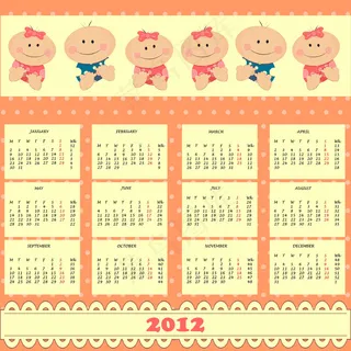 微笑儿童2012新年挂历矢量模板