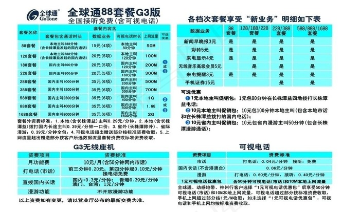 全球通88套餐g3版图片psd模版下载