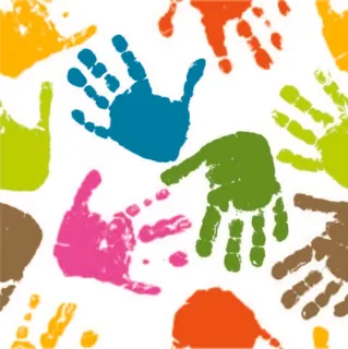 五彩创意唇印脚印手掌印背景矢量素材