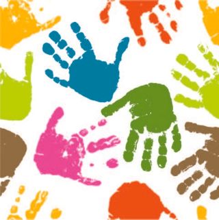 五彩创意唇印脚印手掌印背景矢量素材