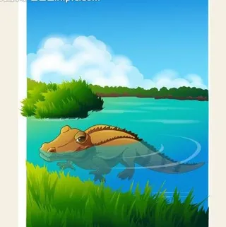 可爱动物绿色鳄鱼图片