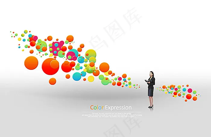 职业女性与炫彩背景psd模版下载