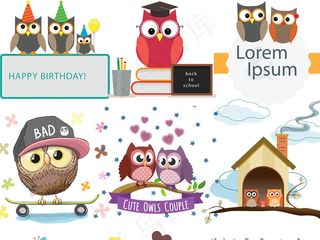 手绘可爱卡通猫头鹰矢量猫头鹰png...