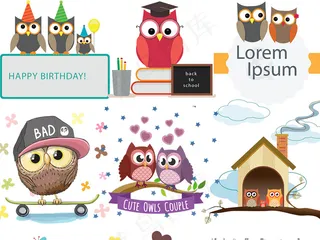 手绘可爱卡通猫头鹰矢量猫头鹰png...