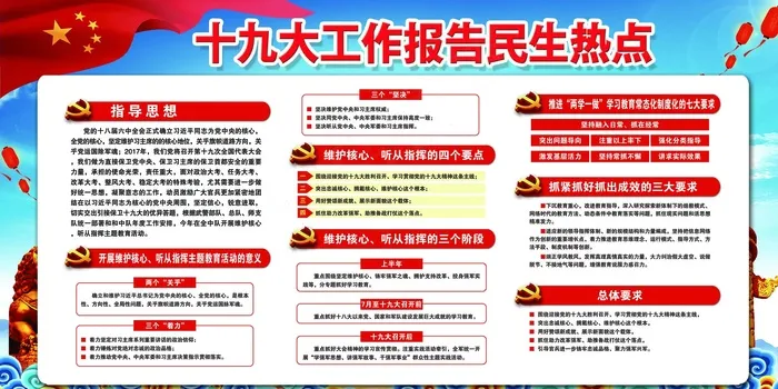 十九大工作报告民生热点展板设计(7087X3543(DPI:150))psd模版下载