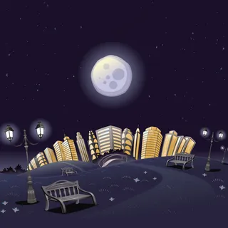 卡通城市夜晚月亮建筑路灯矢量图 卡通城市夜晚月亮建筑路灯矢量图