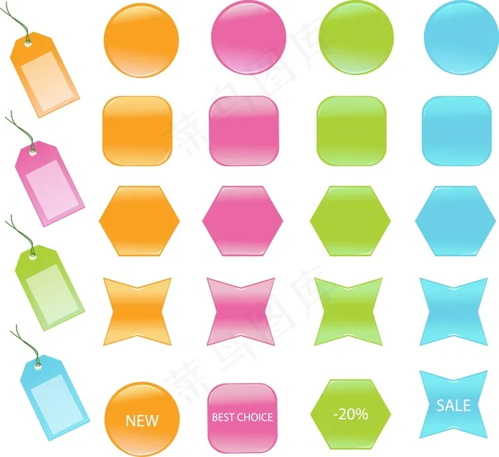 有光泽的按钮和标签ai矢量模版下载