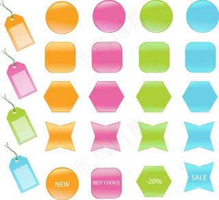 有光泽的按钮和标签