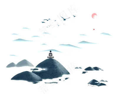 卡通手绘古风山水画