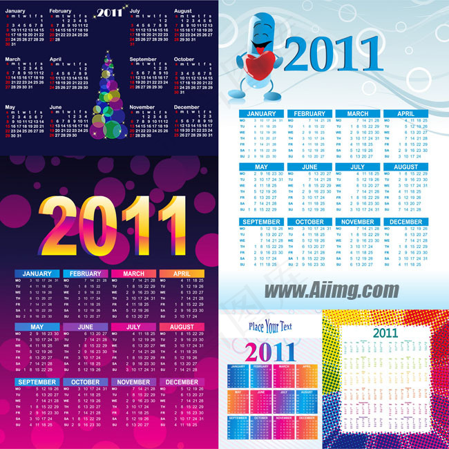 2011年彩色挂历年历矢量素材ai矢量模版下载