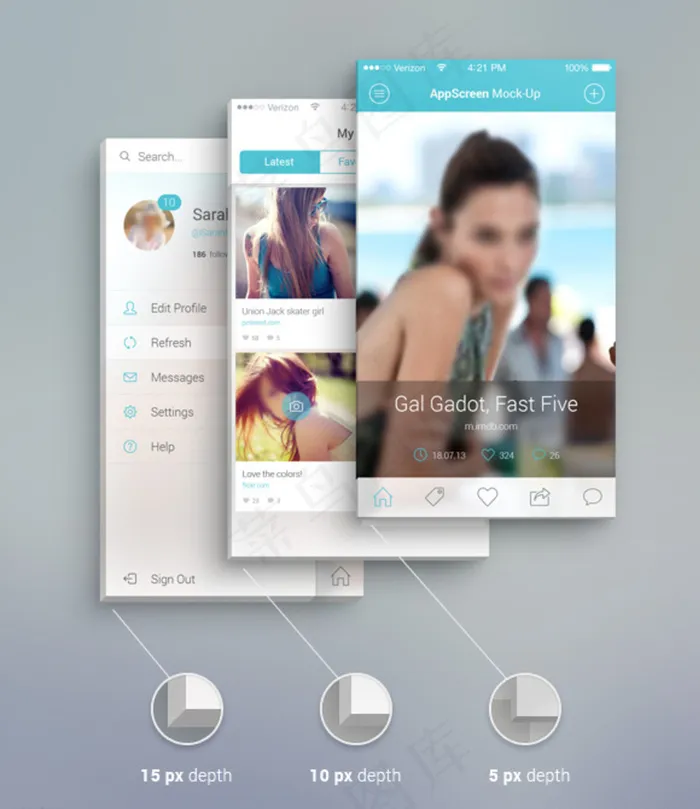 简约扁平化手机APP界图片psd模版下载