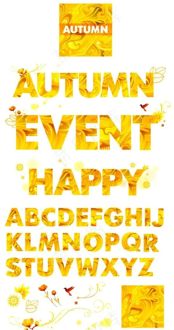 金色的秋天主题英文字母矢量素材ai矢量模版下载