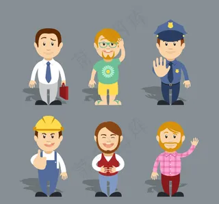 卡通警察工人上班族分层插画