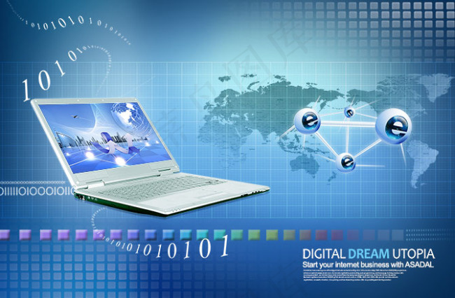 笔记本电脑与商务科技背景PSD分层素材