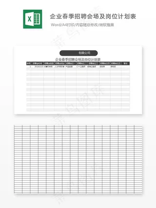 企业春季招聘会场及岗位计划表